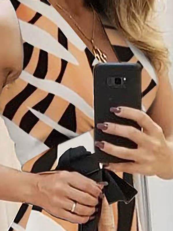 neck V Sleeveless Contrast Print Ladies Dress