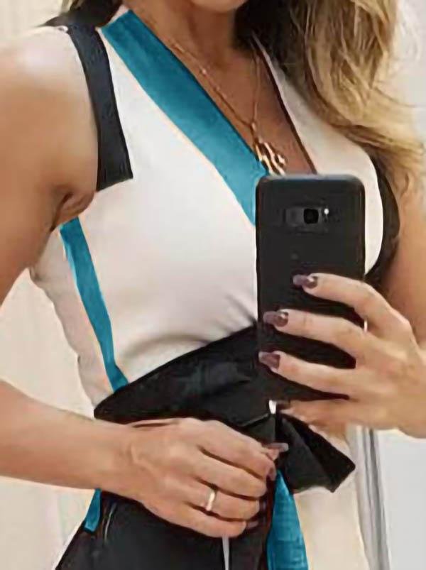 neck V Sleeveless Contrast Print Ladies Dress