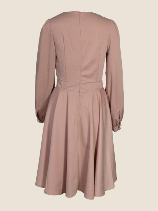 V neck Solid Refined Dress