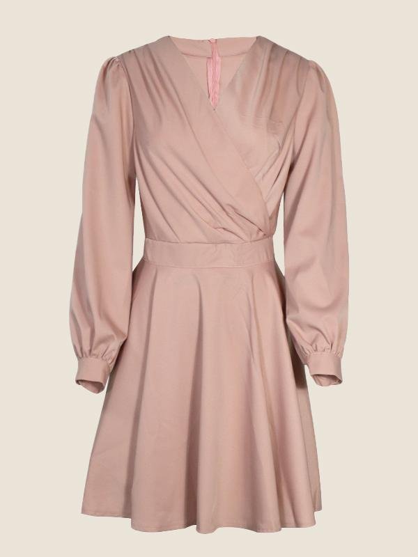 V neck Solid Refined Dress