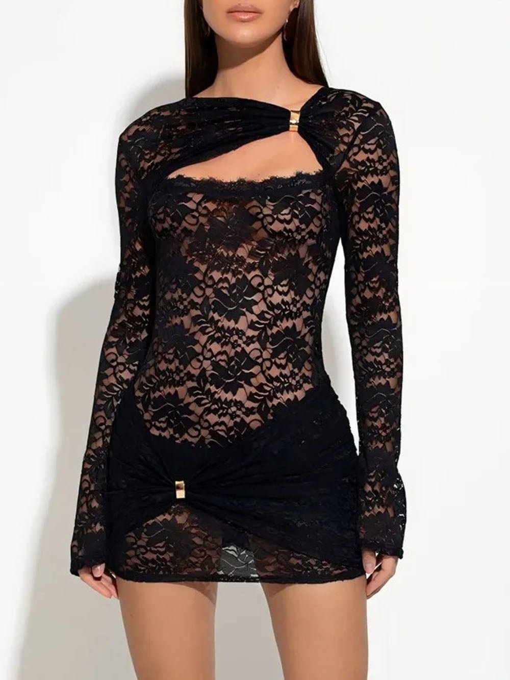 Long Violet Sleeve Mini Dress