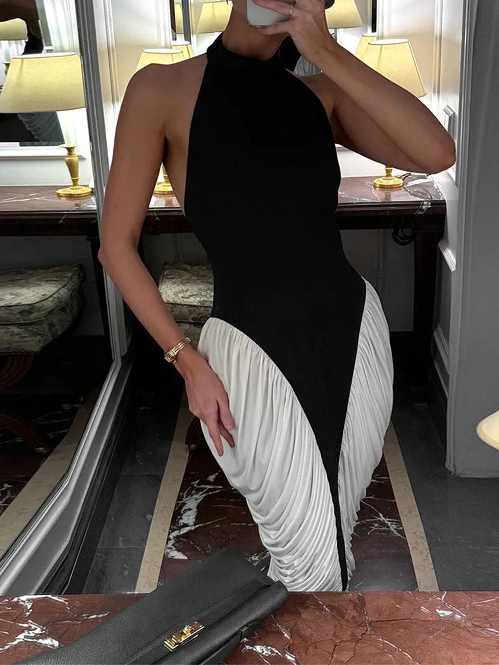 Contrast Vivienne Pleated Midi Dress