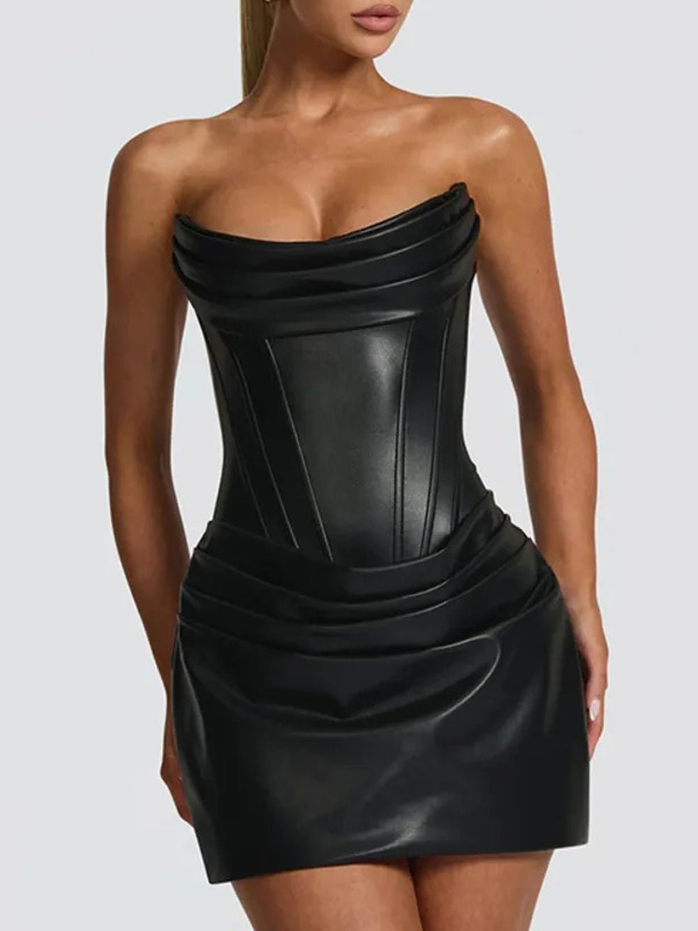 Ruched Vivienne Faux Leather Mini Dress