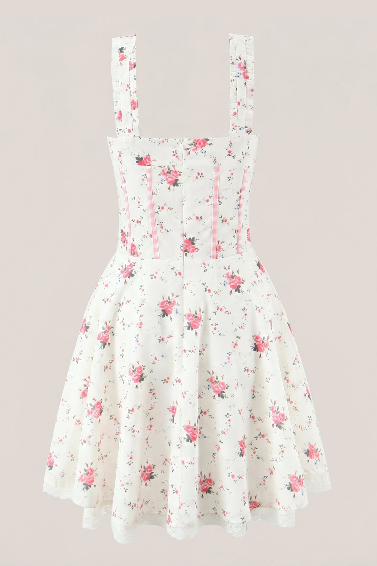 White Warm Rose Print Cotton Mini Dress