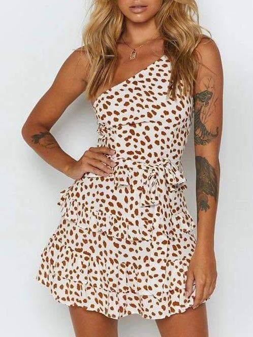 Women Leopard Print Flower Mini Dress