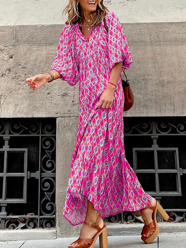 Bohemian Print Short Sleeve Dress
