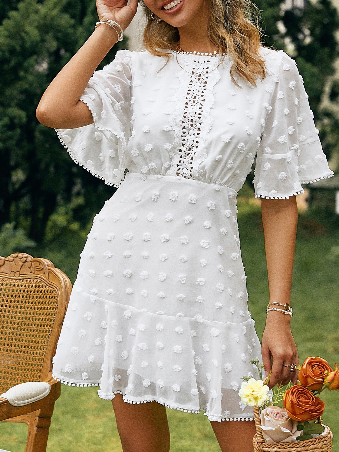 Polka Jacquard Dot Lace Fringed Dress