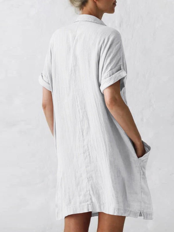 Short Lapel Sleeve Pocket Shirt Dress