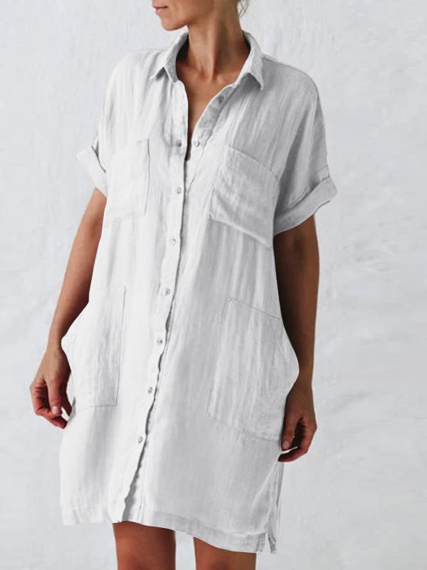 Short Lapel Sleeve Pocket Shirt Dress