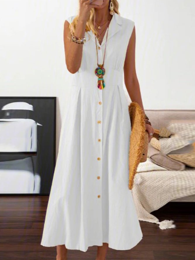 Lapel Retro Button Sleeveless Dress
