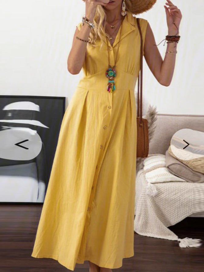 Lapel Retro Button Sleeveless Dress
