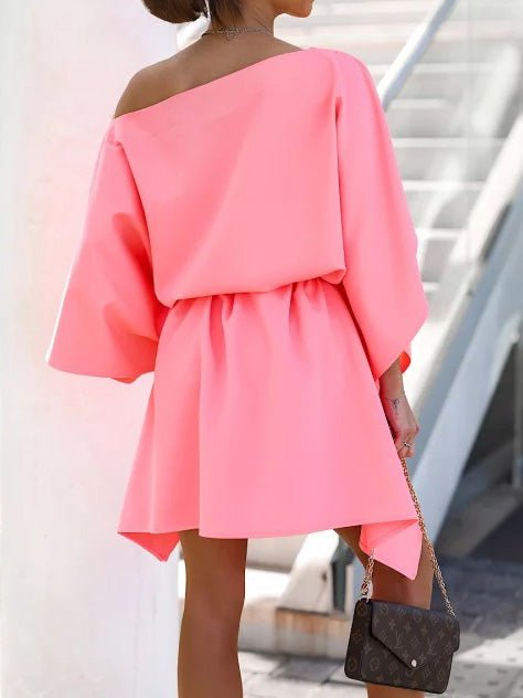 Off Loose Shoulder Belted Doll Sleeve Dress
