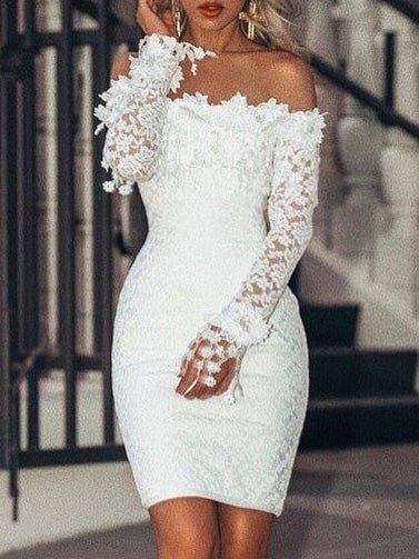 Shoulder One Lace Long Sleeve Dress