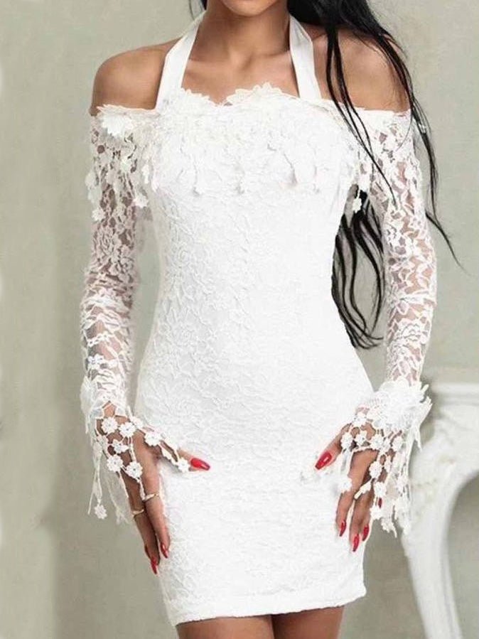 Shoulder One Lace Long Sleeve Dress