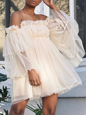 Shoulder One Long Sleeve Mesh Mini Dress