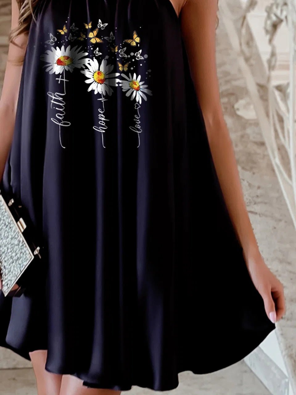 Halter Print Off Shoulder Sleeveless Dress