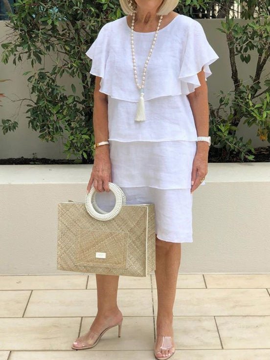 Round Neck Ruffle Short Sleeve Laidback Dress