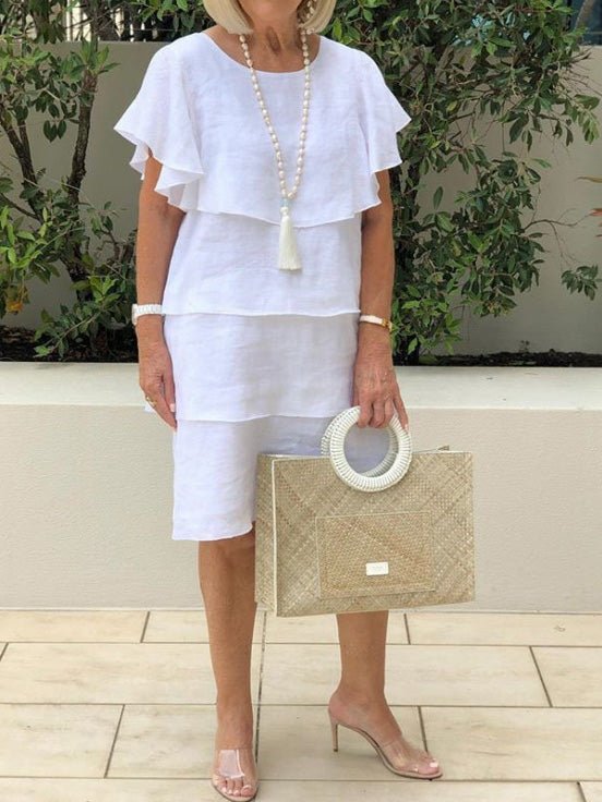 Round Neck Ruffle Short Sleeve Laidback Dress