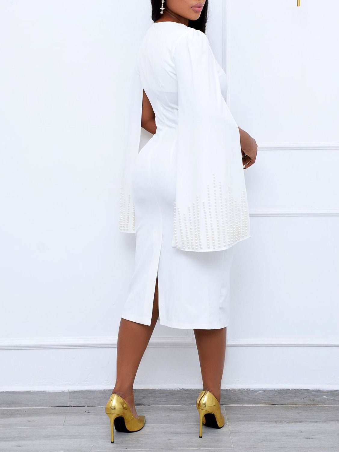 Neck Square Beaded Cape Twist Slim Dress