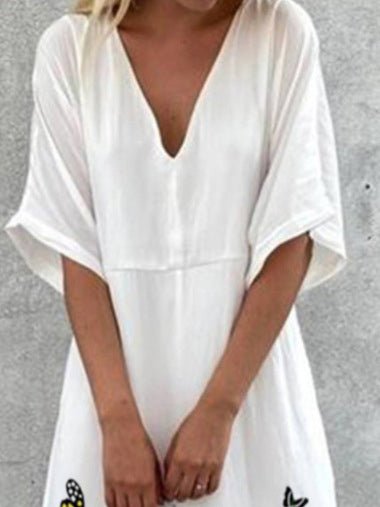 V Neck Printed Short Sleeve Casual Dress