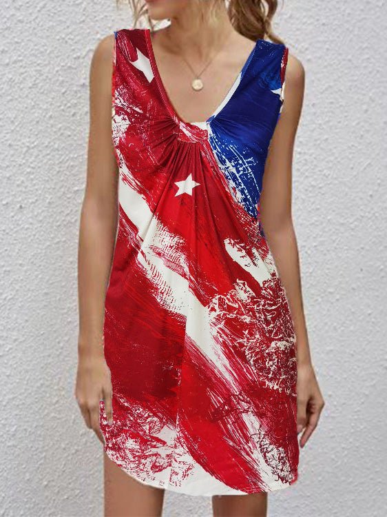 V Neck Printed Sleeveless Laidback Dress