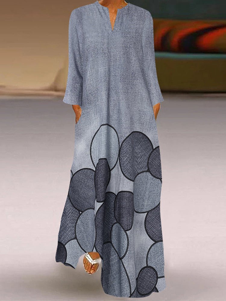 Classic Print Pocket Long Sleeve Dress