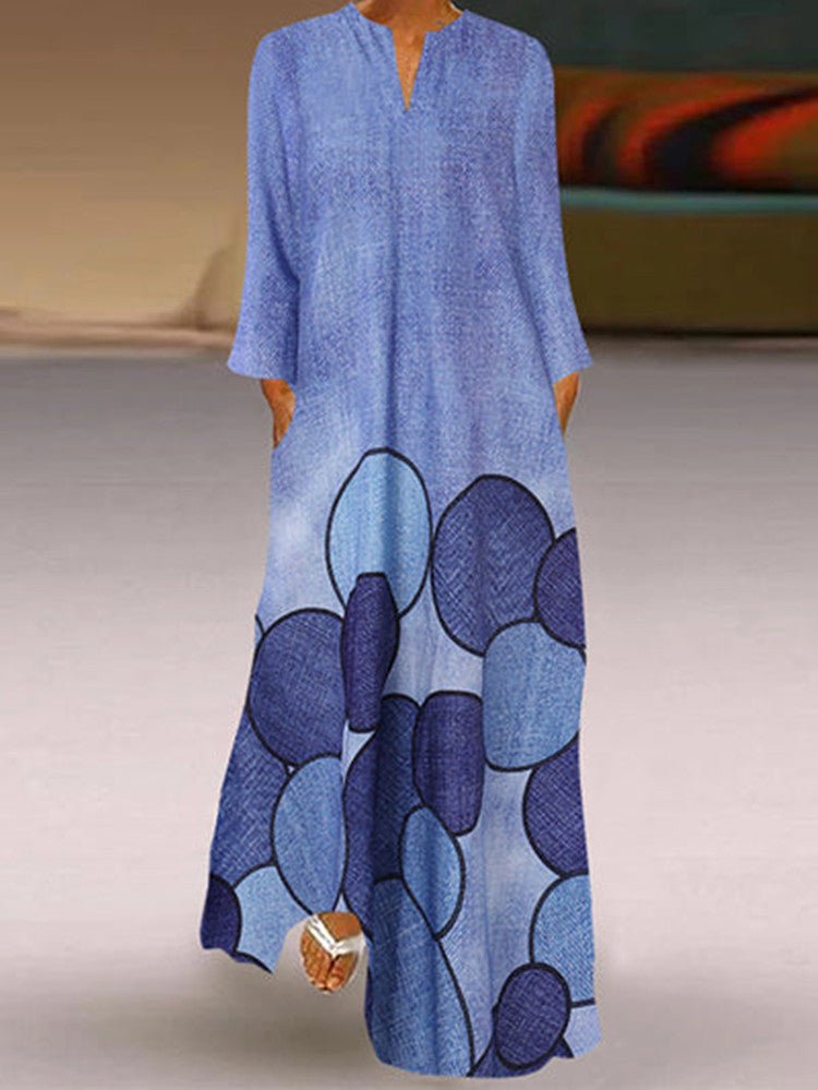 Classic Print Pocket Long Sleeve Dress