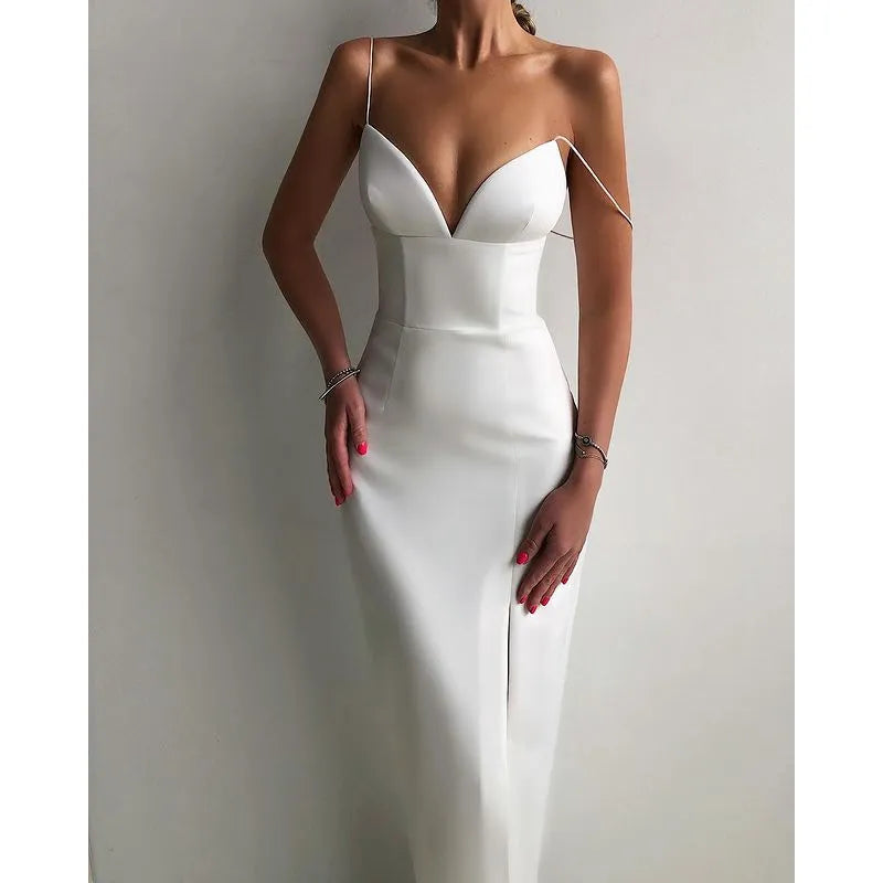 Graceful High Slit Bodycon Spaghetti Straps Corset Midi Dress
