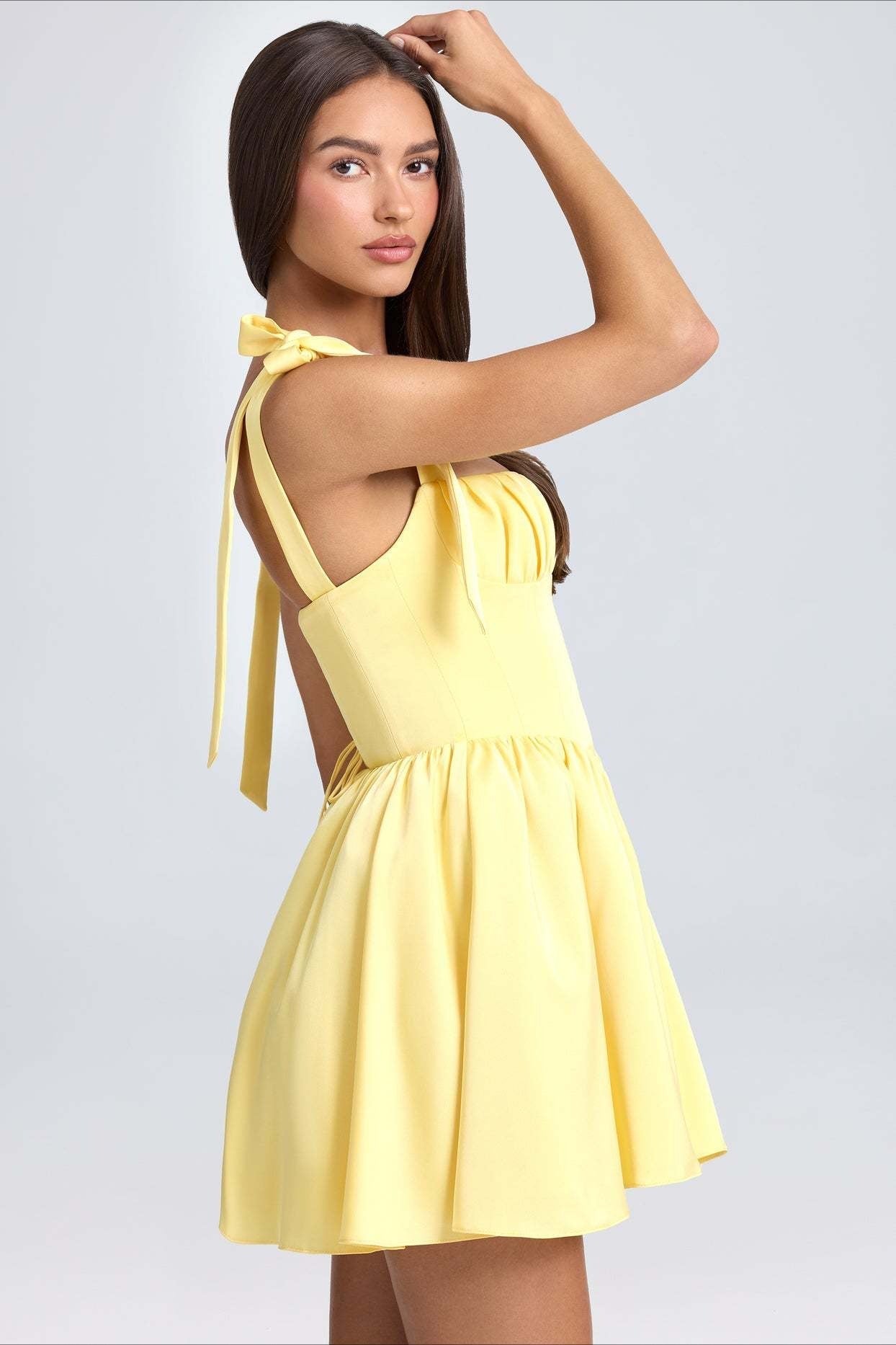 Neck Square Bow Tie Mini Dress