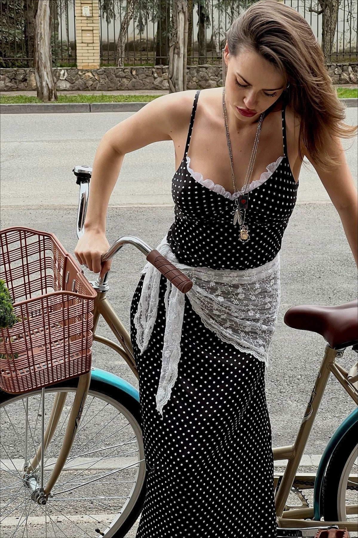 Polka Edition Dot Lace Trim Cami Maxi Dress