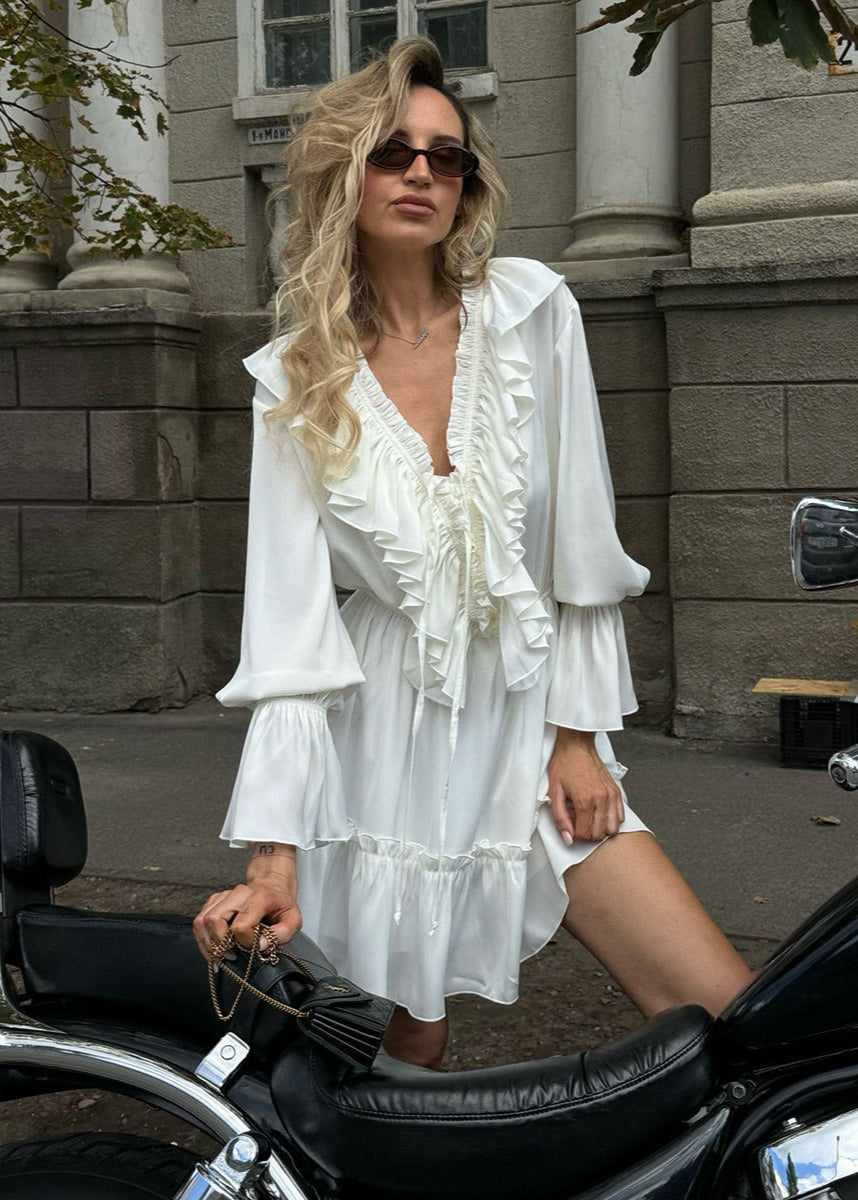 Long Ruffled Sleeve Mini Dress Romantic Boho Charm