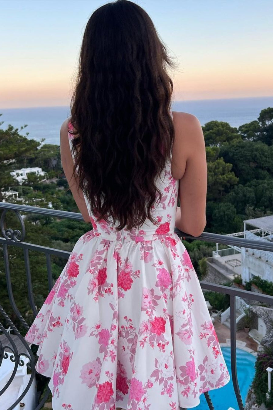 Off Shoulder Botanical Ruched Mini Dress