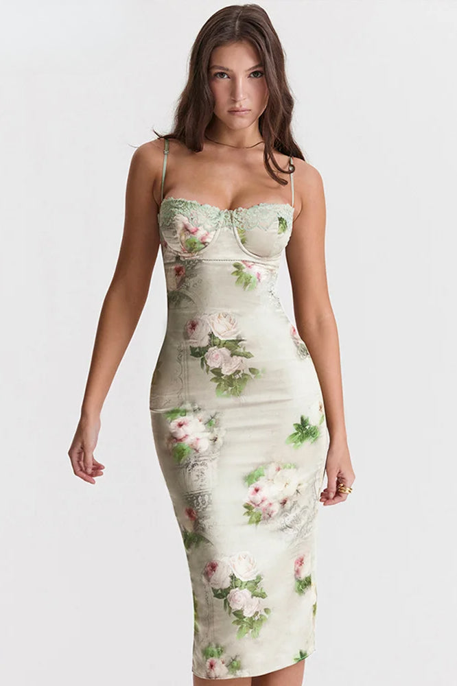 Bloom Lace Suspender Midi Dress