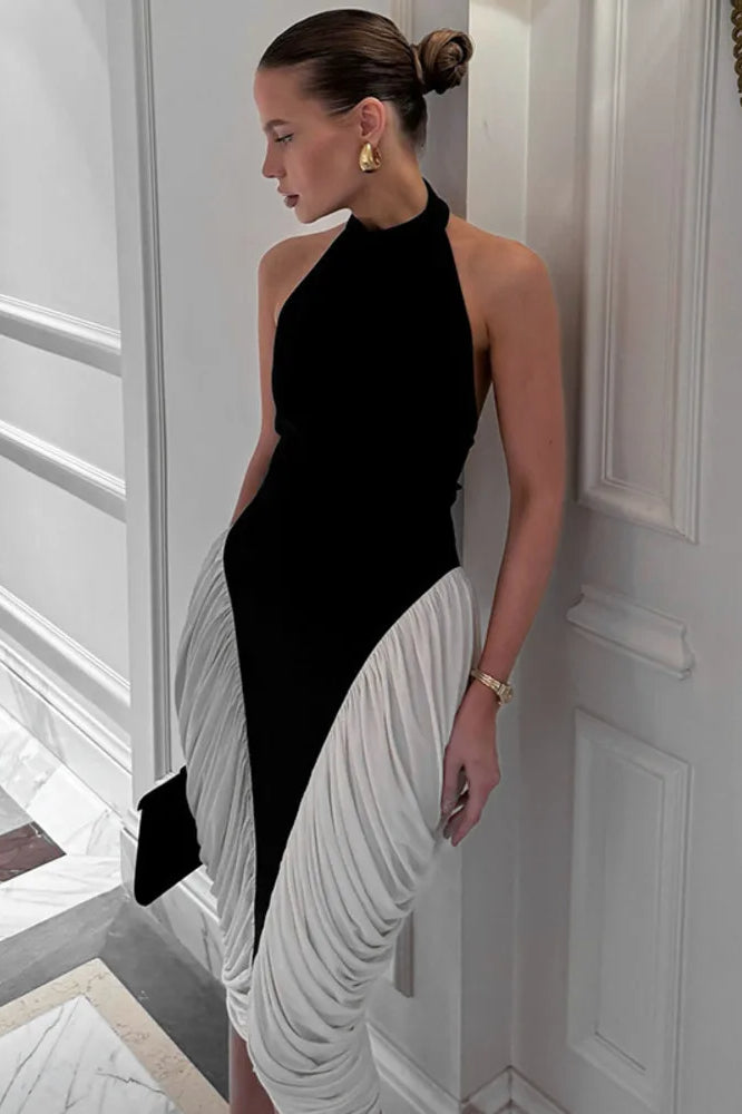 Halter Patchwork Midi Dress