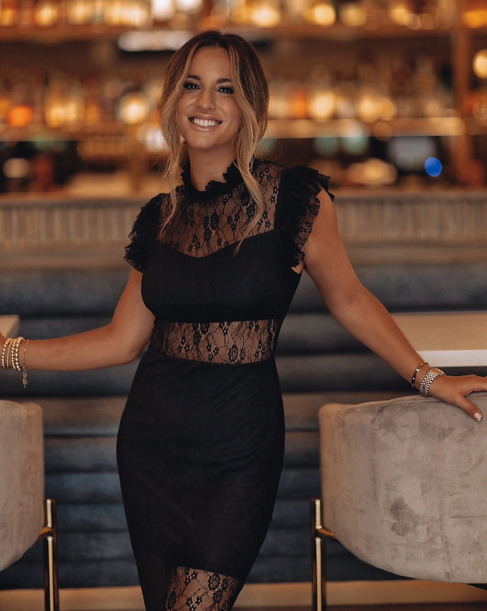 Saige PREORDER Sheer Lace Midi Dress Black