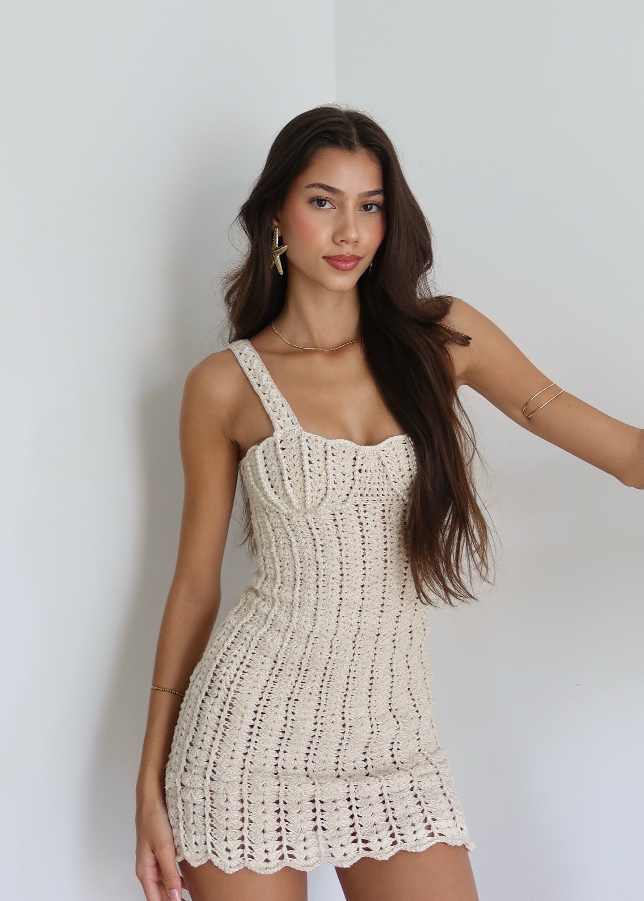 - Isla Crochet Knit Bodycon Mini Dress