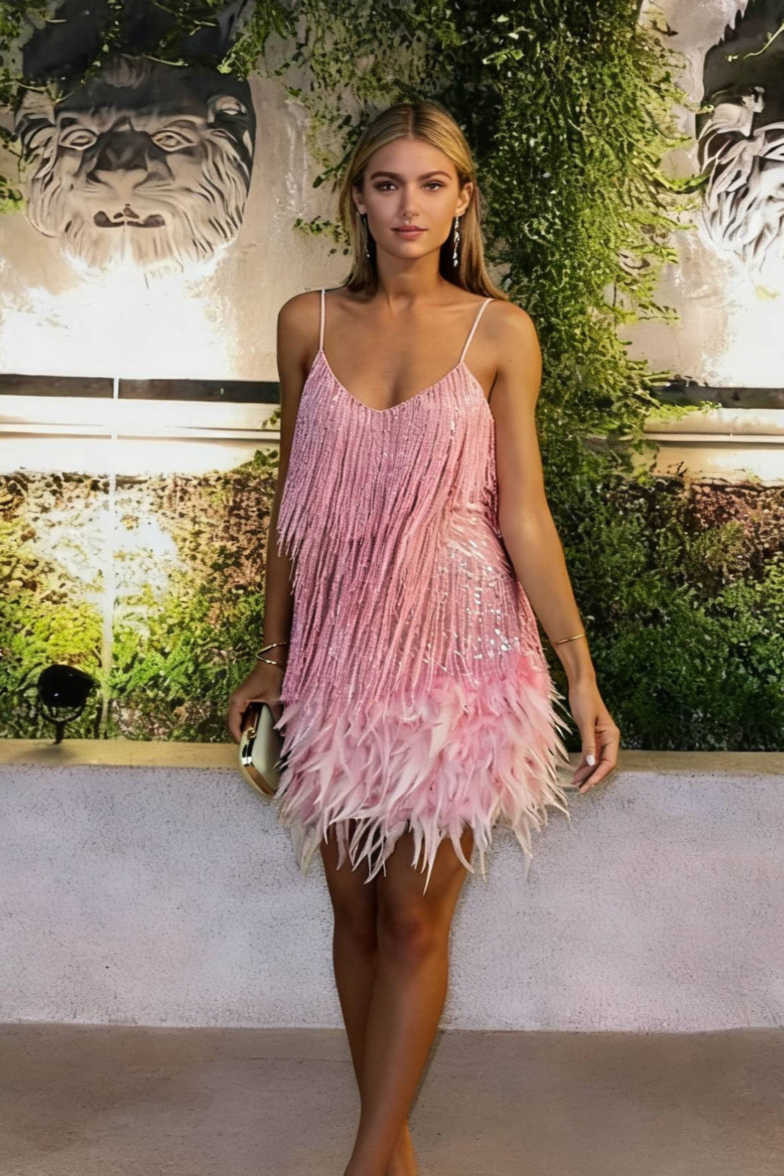 Sequin Tassel Feather Splicing Dress