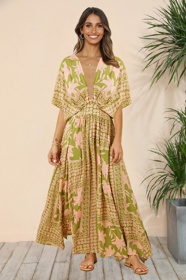 A World To See Flower Slit Midi Dress