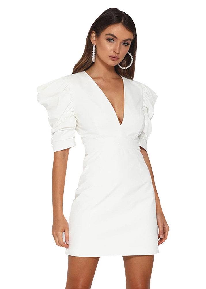 Icon Ivory StructuRed Mini Dress with Ruffle Sleeves