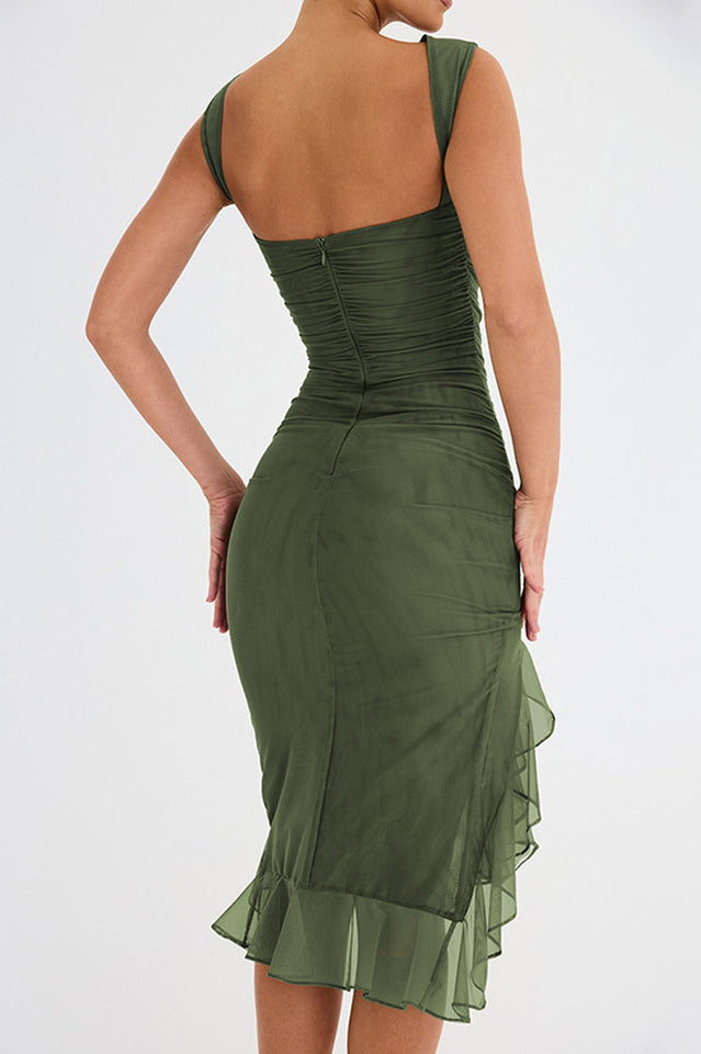 Leaf Bay Ruffle Midi Dress