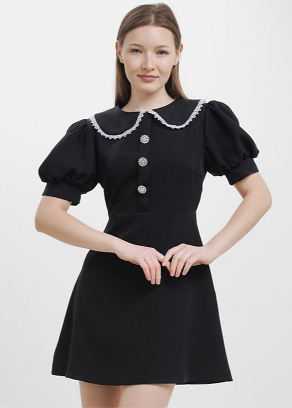 - Eloise Pearl Button Puff Sleeve Mini Dress