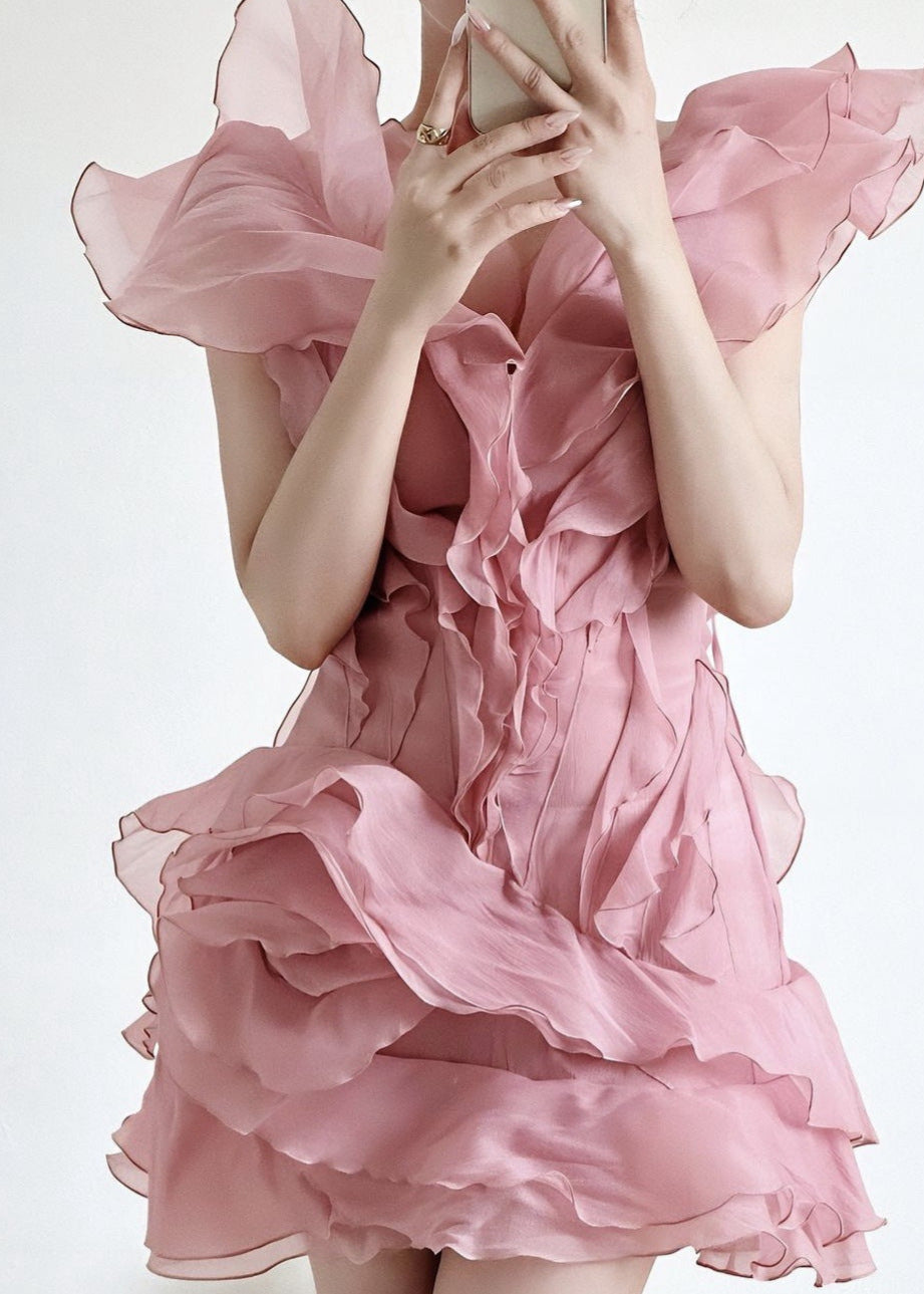 Ruffled Aurelia Organza Mini Dress