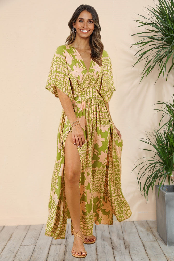 A World To See Flower Slit Midi Dress
