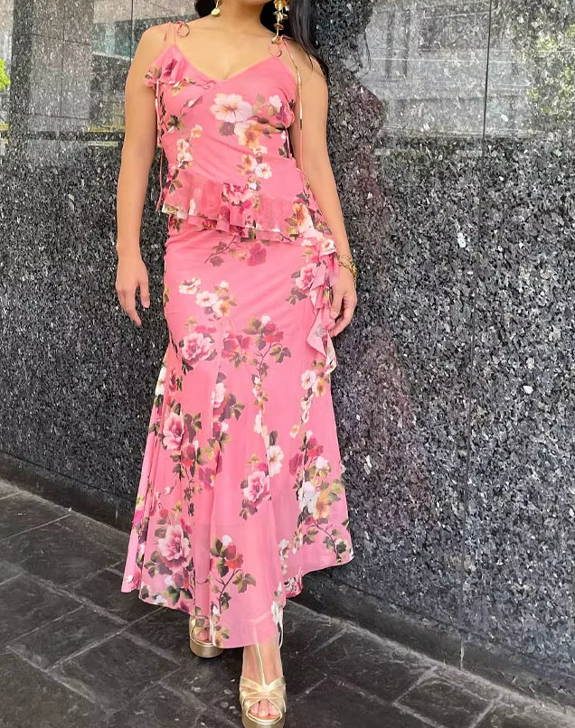Flowers Summer Asymmetry Midi Dress