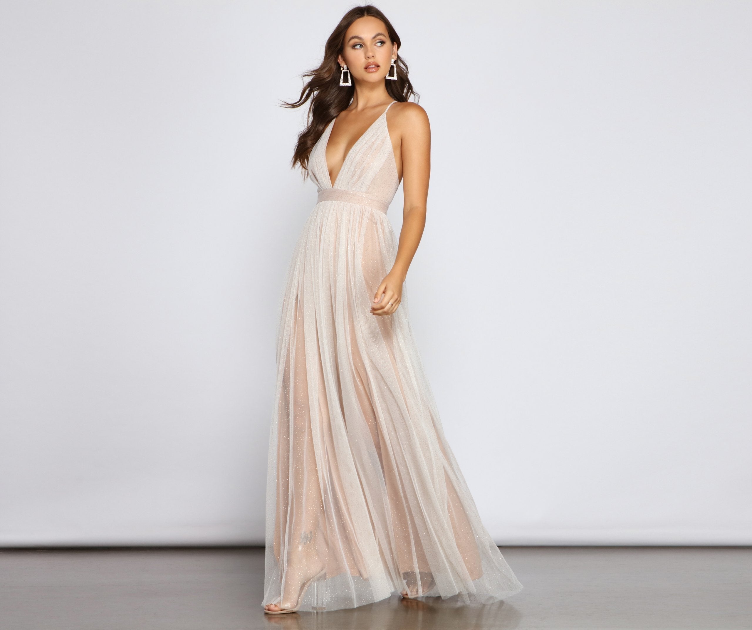 Corinne Glitter Tulle A Line Stylish Dress