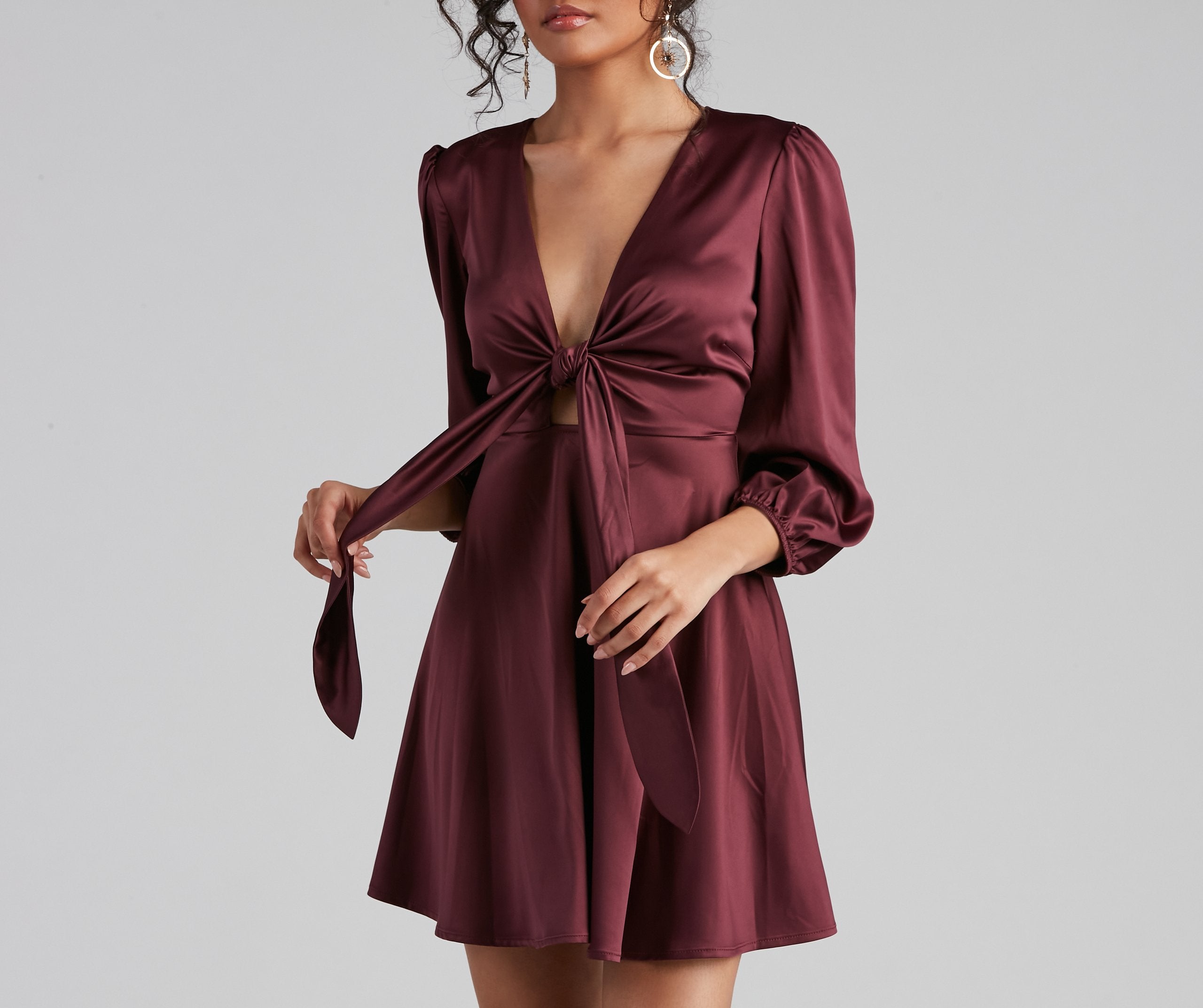 Satin Sleek Tie Front Mini Dress