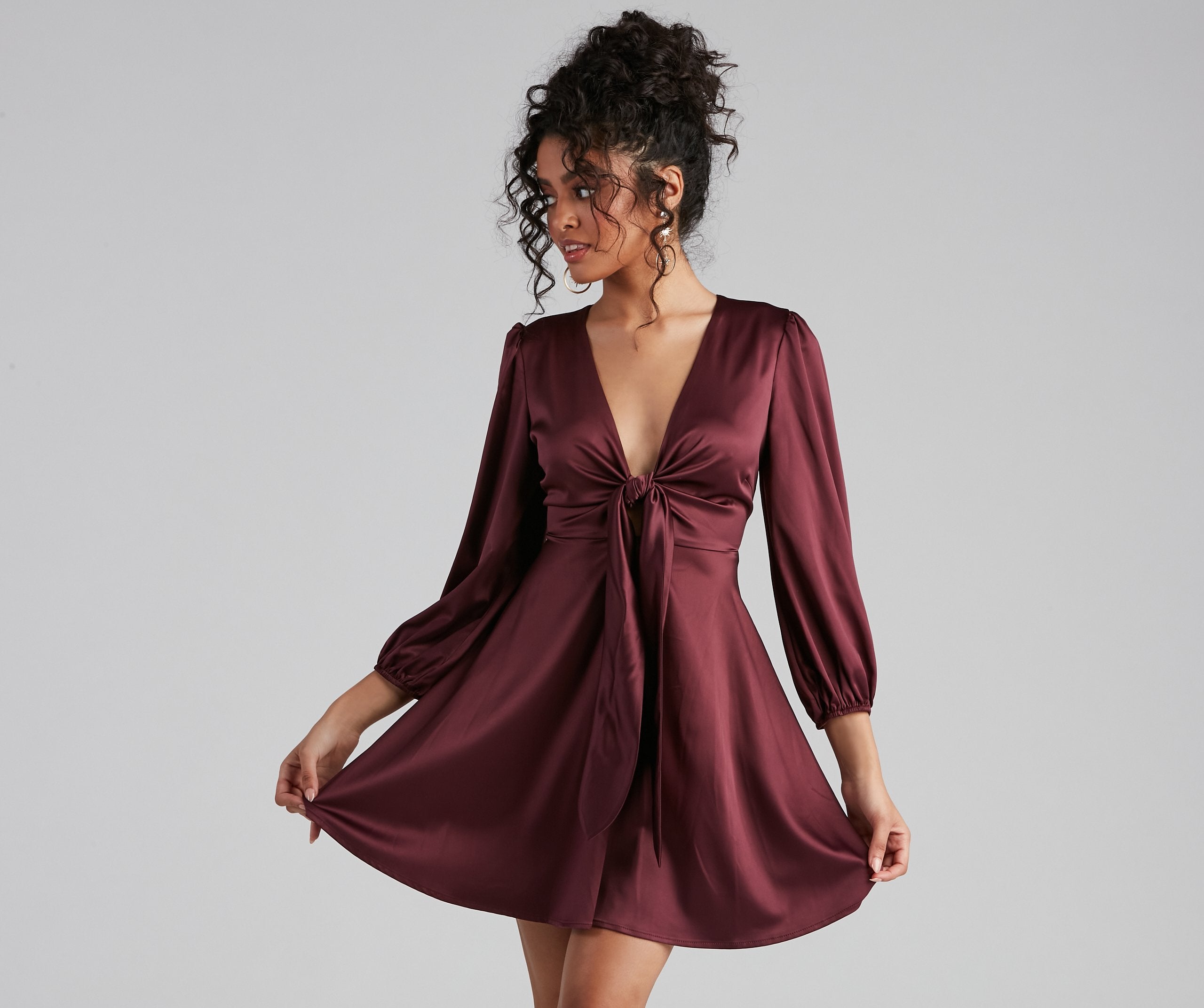 Satin Sleek Tie Front Mini Dress