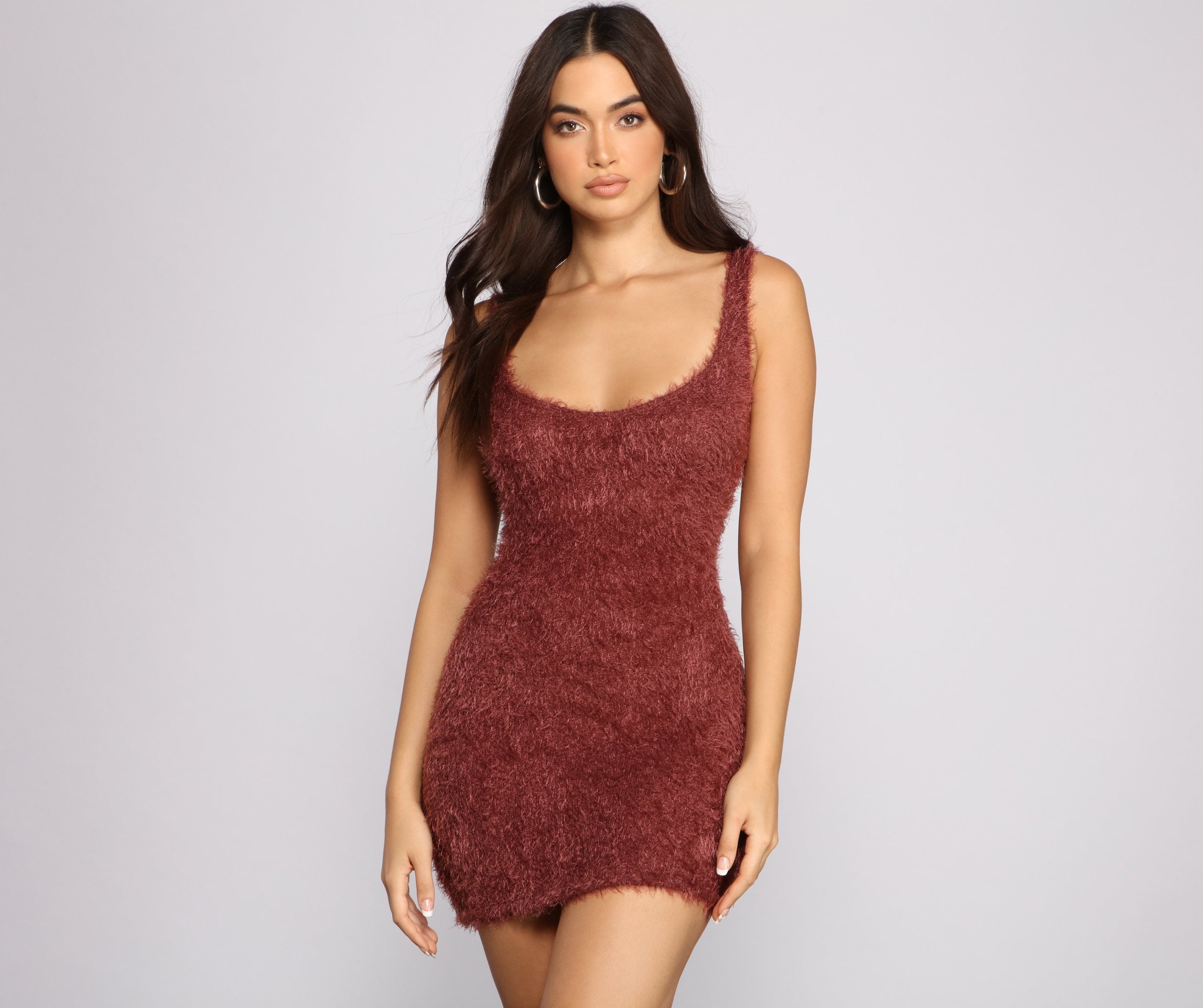 Shaggy Sleeveless Knit Mini Dress