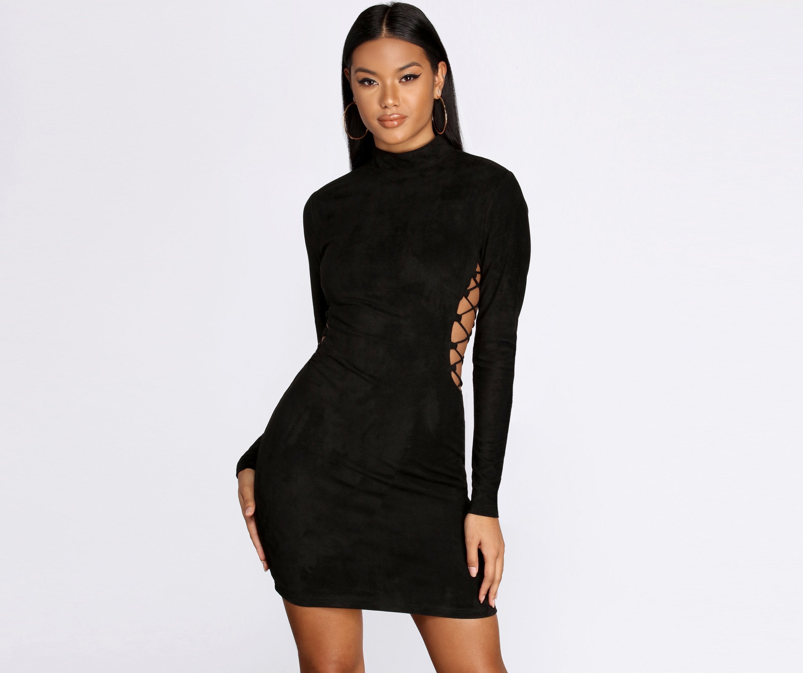 Up Lace Suede Mini Dress