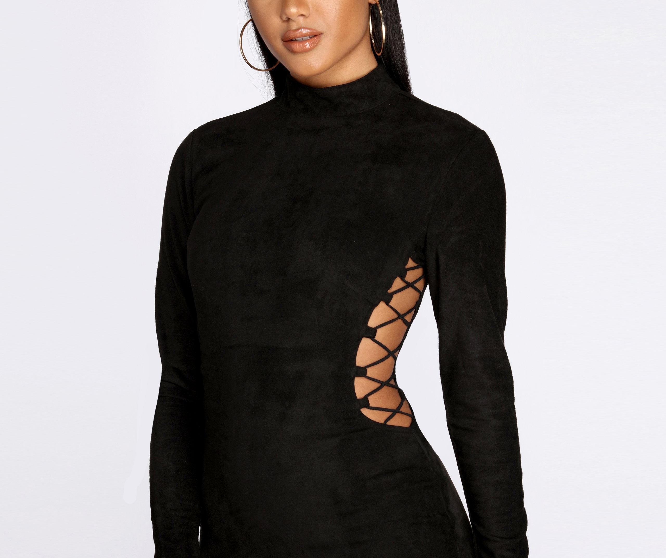 Up Lace Suede Mini Dress